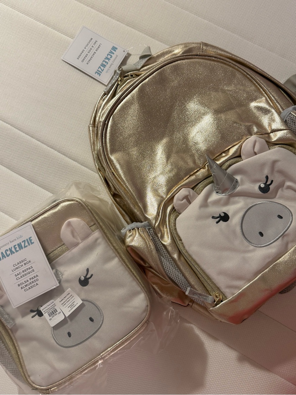 Pottery Barn Kids Metallic Unicorn Critter Backpack (Large) & Lunchbox Set